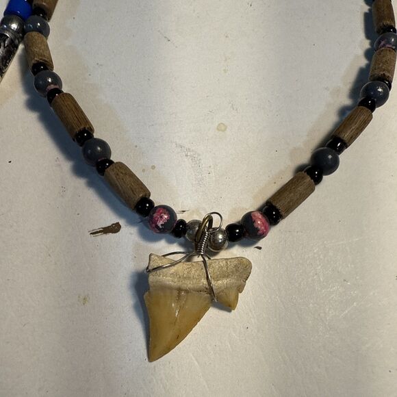 Shark Tooth Pendant Beaded Necklaces Bundle Of Three (3) 1@18” 2@16” Used Fair - Picture 5 of 12